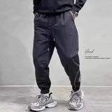 Xituodai 2024 Summer New Men's Ice Shreds Trousers Contrast Color Spliced Elastic Drawstring Loose Trendy Striped Sweatpants Pants Xituodai