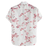 Xituodai Men's Casual Painting Plum Flower Roll Callor Short Sleeve Shirt Single Breasted Clothing