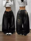 Xituodai Y2K Fashion New Pattern Printing Baggy Jeans Women Vintage Gothic Hip-hop Popular Casual High Waist Wide-leg Pants Streetwear