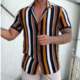 Xituodai Fashion Shirt Striped Print Summer Business Casual Short-Sleeved Tees Tops Mens Blouse Hawaiian Shirts Oversized Men's Clothing