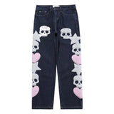 Xituodai  Dcepem Y2k Skull Jeans Mens Aesthetic Baggy Star Hip Hop Pants Straight Leg Denim Goth Y2k Couple Fashion Streetwear