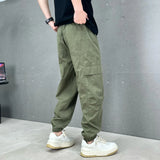 Xituodai Retro Cargo Drawstring Trousers Man Streetwear Loose Straight Casual Harlan leggings Cropped Pants For Men