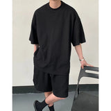 Xituodai Summer Set Men Fashion Black Green Sports Set Men Streetwear Korean Loose Short Sleeved T-shirts Shorts Set Mens Short Sets