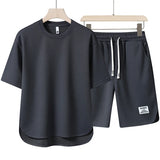 Xituodai  Men's Breathable Mesh 2PC Summer Set - Short Sleeve T-Shirt & Shorts, Solid Color Casual Sports Outfit