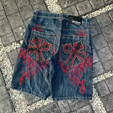 Xituodai 2024 Summer New Fashion Skull Print Loose Denim Shorts Men And Women Y2K Harajuku Vintage Casual Gothic Wide-leg Sports Pants