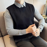 Xituodai Knit Sweater with Woven Shirt Collar and Knit Body, Thermal Extra Thick with Fleece Striped Shirt Collar Men's Sweater Business