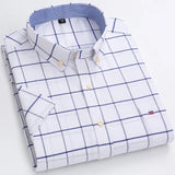 Xituodai Men's Fashion Versatile Short Sleeve Oxford Shirt Single Chest Pocket Regular-fit Comfortable Cotton Plaid Striped Casual Shirts