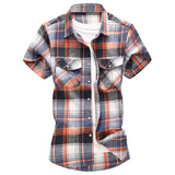 Xituodai Striped Plaid Short-sleeved Shirt Men's Single-breasted Square Collar Cotton Shirts Summer Fashion Casual Camisa Men Chemise 7XL