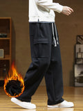 Xituodai Winter Fleece Sweatpants Men Multi-Pockets Thick Warm Knit Cargo Pants Wide Leg Cotton Straight Sports Trousers Big Size 8XL