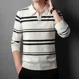 Xituodai Casual Everyday Versatile Striped Polo Shirt for Men, Warm Pullover Knit Sweater for Autumn and Winter.M-4XL