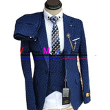 Xituodai New Arrival Dot Suits for Men Fashion Notch Lapel Male Suit Slim Fit Formal Casual Wedding Tuxedo 3 Piece (Blazer+Vest+Pants)