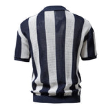 Xituodai 100% Cotton Hollow Out Knitted Striped Polo Shirts Mens High Quality Short Sleeve Lapel Tops Summer Casual  Polos Tshirt For Men