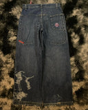 Xituodai American Retro Street Hip Hop Skateboard Fashion Printed High Waist Jeans Men's Y2K Loose Wide Leg Pants Women's Blue Pants