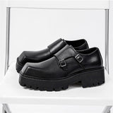 Xituodai  New Men Leather Platform Oxfords Slip On Thick Tottom Male Derby Shoes Casual Loafers Mens Square Toe Formal Dress Shoes