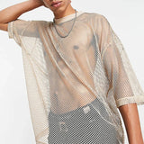 Xituodai New Hollow Fishnet O-neck Top Tees Korean Mesh See-through Sexy Male Youth Half-sleeved T-shirt LGBT Neutral Clothing Camisetas