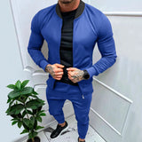 Xituodai  Streetwear Mens Two Piece Suits Fashion Solid Color Slim Tracksuits Stand Collar Long Sleeve Zipper Jackets And Trousers Men Set