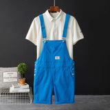 Xituodai Men's Y2K Fancy Color Bib Overalls Shorts Casual Summer Plus Size Suspenders Breeches Khaki Black Green