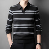 Xituodai Casual Everyday Versatile Striped Polo Shirt for Men, Warm Pullover Knit Sweater for Autumn and Winter.M-4XL