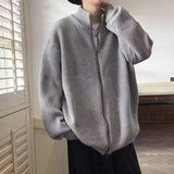 Xituodai Y2K Knitted Cardigan Sweater Men Blue Long Sleeve Jumpers Jacket Turtleneck Patchwork Zipper Coat Male Korean Clothes