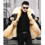 Xituodai  Men's Imitation Fur Liner Winter Warm New Fur One-piece Coat Imitation Mink Fleece Mid-length Fur Coat