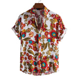 Xituodai Dopamine Dressing Men's Casual Short-sleeved Flower Shirt Hawaiian Menswear Patchwork Print Turn-down Collar Clothing Leisure