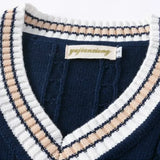 Xituodai Sweater Vest Men Thicken V-neck Sleeveless Knitted Sweaters Vests Striped Retro Preppy-style Simple Chic Loose Casual All-match