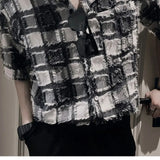 Xituodai Boyfriend Summer 2024 New Patchwork Square Collar Button Pocket Plaid Fashion Slim Comfortable Casual Short Sleeved Shirts Xituodai