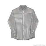 Xituodai Transparent Mesh Shirt Hollow Out Jacket Personality Breathable Youth Fashion Long Sleeve Tops Men Lapel Party Clubwear