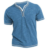 Xituodai Men's Plain Henley Shirt Round Neck T-shirt Summer Comfortable Cotton Fashion Short Sleeve Casual Street Wear Sports Top Basic