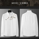 Xituodai New Spring and Autumn Premium Chinoiserie Embroidery Polo Long Sleeve Slim Fashion Casual Business Men's Versatile Shirt