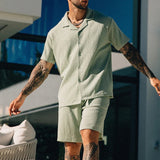 Xituodai Men's Short Sleeve Shirt and Shorts Set, Casual and Fashionable, Summer, Comfortable, Breathable