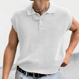 Xituodai Solid Knitting Tops Men Sleeveless Buttoned Turn-down Collar Knit Vest Shirts 2023 Spring Summer Men's Clothing Fashion