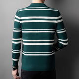 Xituodai Casual Everyday Versatile Striped Polo Shirt for Men, Warm Pullover Knit Sweater for Autumn and Winter.M-4XL