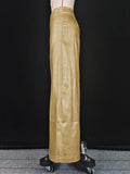 Xituodai Women Luxury Gold Color Wide Leg Pants 2025 New High Waisted Full-length Loose Zipper Party Evening Trousers Bottoms