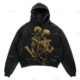 Xituodai Y2k Punk Wind Skull Printed Cotton Hoodies Sweatshirt Couples Hip-hop Retro Street Loose Oversized Hoodies Harajuku Gothic Top