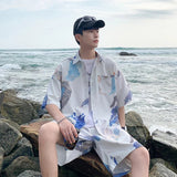 Xituodai Summer Men's Hawaiian Beach Sets Single Breasted Graffiti Printed Short Sleeve Shirt and Shorts Casual Vacation Travel Outfit