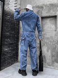 Xituodai Fashion Mens One Piece Jumpsuit Long Sleeve Multi Pockets Cargo Pants Hip Hop Men Spring Autumn Overalls Vintage Denim Jumpsuit Xituodai