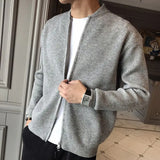 Xituodai New Spring and Autumn Korean Edition Trend Stand Collar Solid Color Pit Stripe Slim Fitting High-end Men's Sweater Cardigan