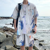 Xituodai Summer Men's Hawaiian Beach Sets Single Breasted Graffiti Printed Short Sleeve Shirt and Shorts Casual Vacation Travel Outfit