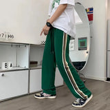 Xituodai  New Arrivals Striped Vintage Green Casual Men Tracksuit Pants All-match Sweatpants Male Baggy Women Straight Long Trousers