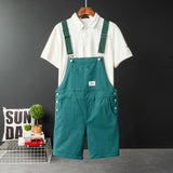 Xituodai Men's Y2K Fancy Color Bib Overalls Shorts Casual Summer Plus Size Suspenders Breeches Khaki Black Green