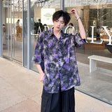 Xituodai Summer Floral Printing Short Sleeve Shirts Men Fashion Casual Loose Shirt Korean Street Style Ice Silk Cool Blouse Mens Shirt