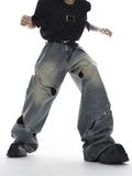 Xituodai Wide Leg Jeans Pants Men Streetwear Baggy Distressed Denim Trousers Male Oversize Hollow Out Casual Korean Hip Hop