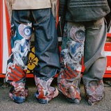 Xituodai Hip Hop Punk Embroidery Printed Baggy Jeans Y2k Jeans Men Heavy Craftsmanship Retro Style Wide Leg Pants Goth Ripped Jeans Hot