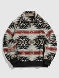 ZAFUL Men's Daily Ethnic Aztec Jacquard Half Zip Turn Down Collar Contrast Trim Pullover Sweatshirt Xituodai