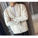 Xituodai New Spring and Autumn Korean Edition Trend Stand Collar Solid Color Pit Stripe Slim Fitting High-end Men's Sweater Cardigan