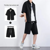 Xituodai Men's Sets Casual Comfortable Button Short Sleeve Polo Shirt and Shorts Leisure Daily Trend Streetwear Korean Sweatpants Suit