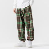 Xituodai Sagging Pants Retro Plaid Pants Men Fashion Fleece Pants Male Elastic Waist Thicken Casual Harajuku Style Sweatpants Mens Baggy Loose Trousers