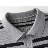 Xituodai Casual Everyday Versatile Striped Polo Shirt for Men, Warm Pullover Knit Sweater for Autumn and Winter.M-4XL