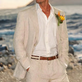 Xituodai Beige Linen Wedding Suits for Men Beach 2 Pcs Groom Tuxedo Summer American Style Suit Jacket with Pants 2024